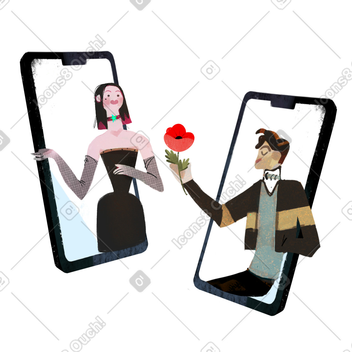 下载 Fabulous 风格的 Virtual affection and online communication, Remote relationship love messaging 插画，支持 PNG、SVG 格式