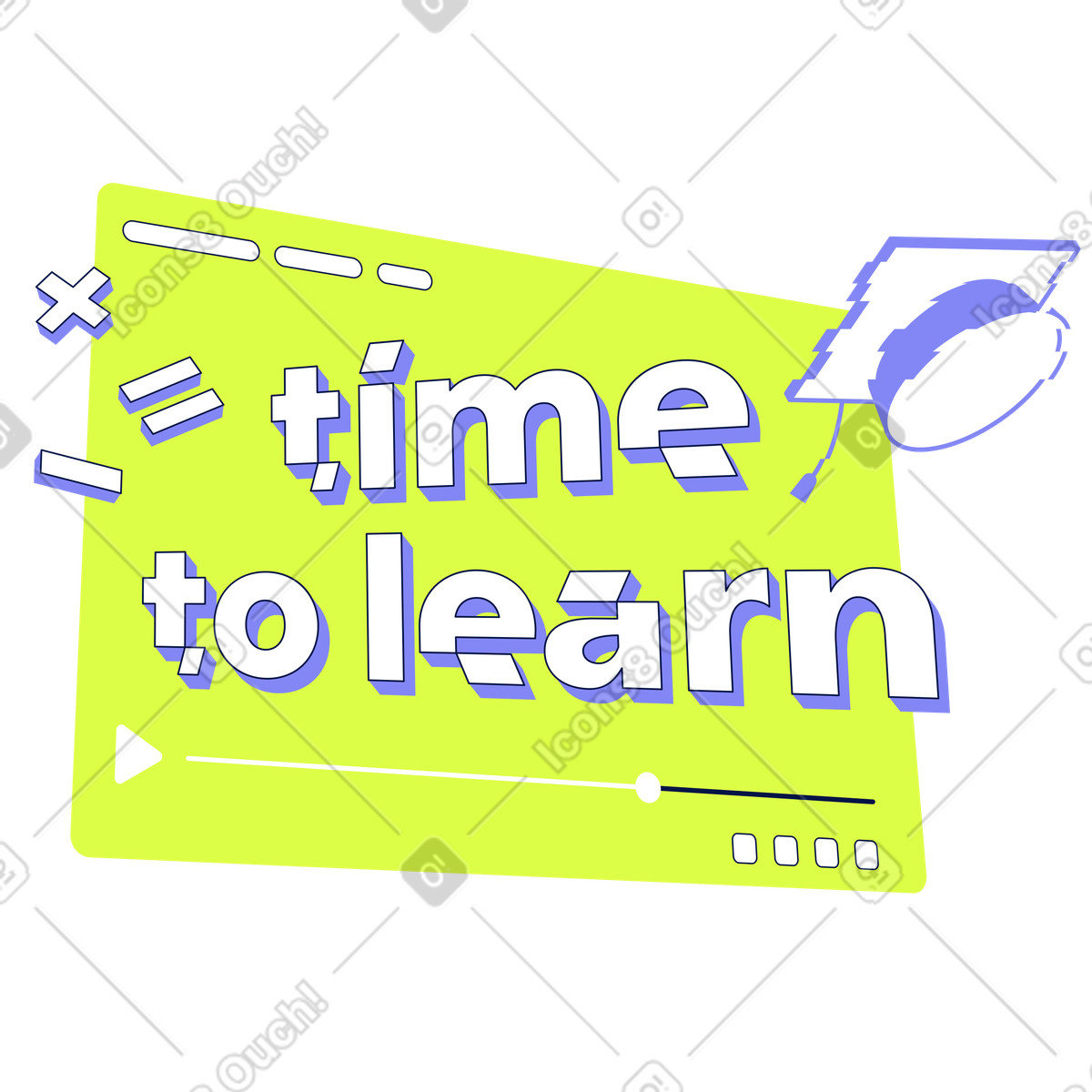 Educational video with Time to learn text, Remote study or digital course illustration in Glow style download in PNG, SVG