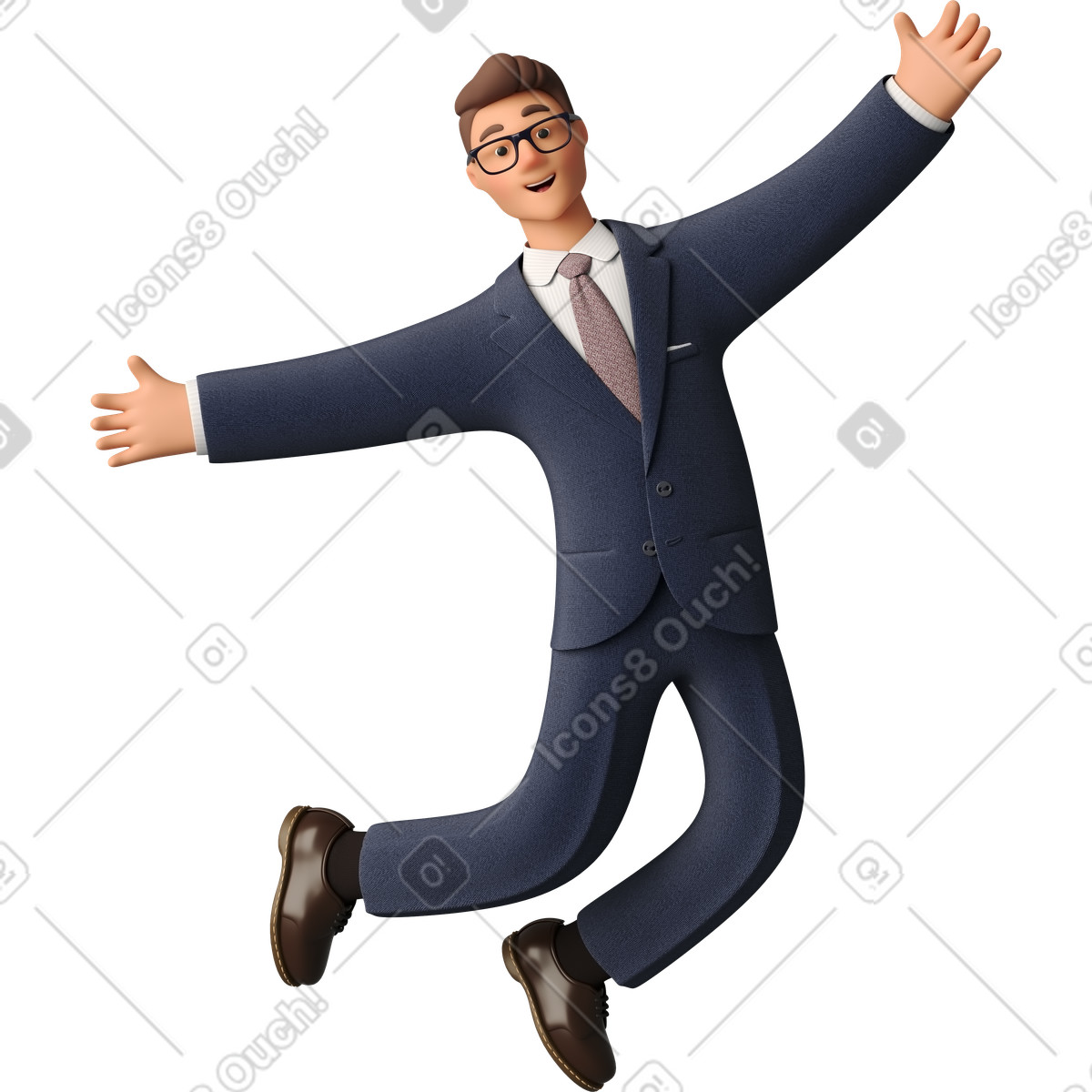 下载 3D Business 风格的 Businessman in blue suit jumping 插画，支持 PNG、SVG 格式