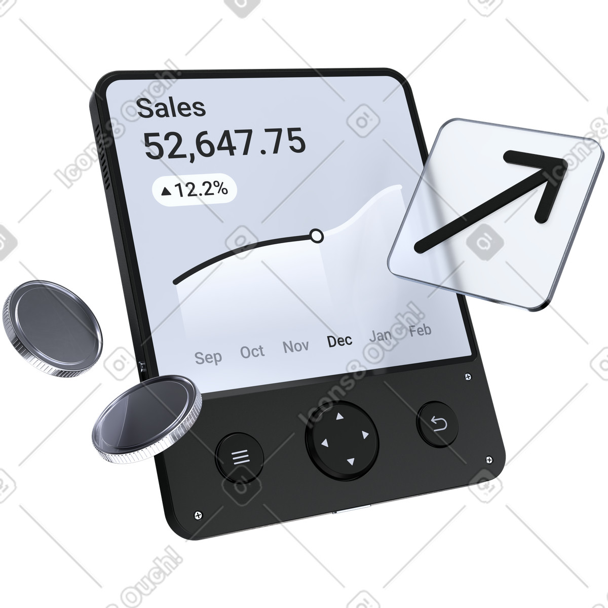 Dashboard di analisi delle vendite con grafico in crescita, monitoraggio prestazioni dei ricavi illustrazione stile 3D Pro scarica PNG, SVG