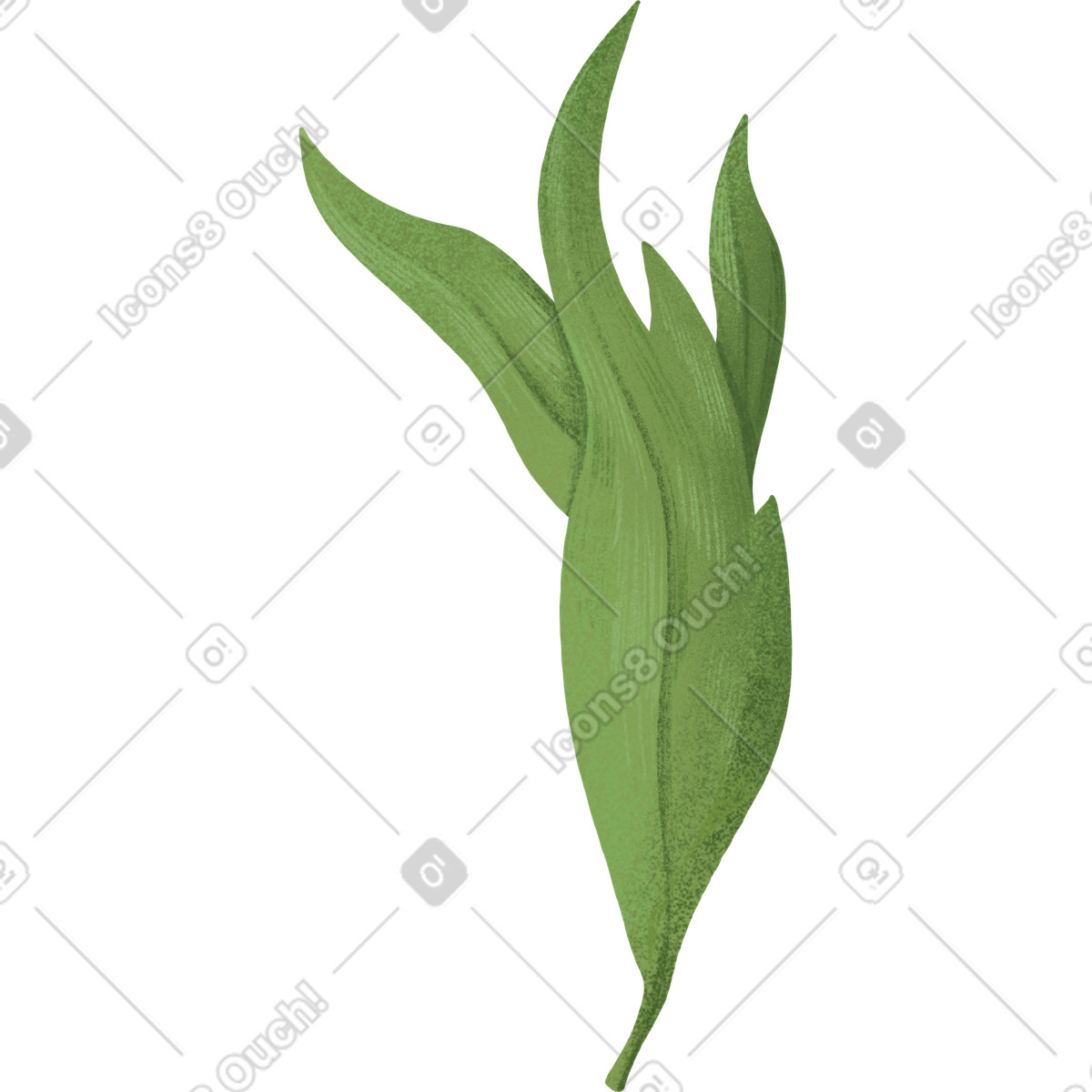 Curved green peony leaf illustration in Floral style download in PNG, SVG