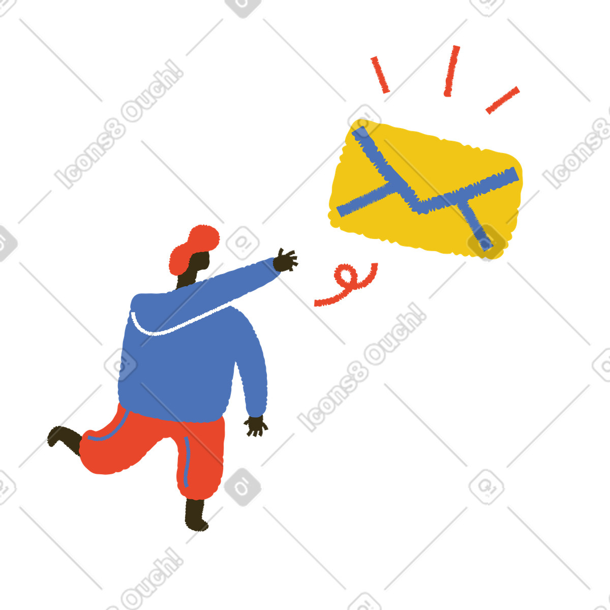 User reaching for giant envelope, New message or email notification illustrazione in stile Bermuda scarica in PNG, SVG