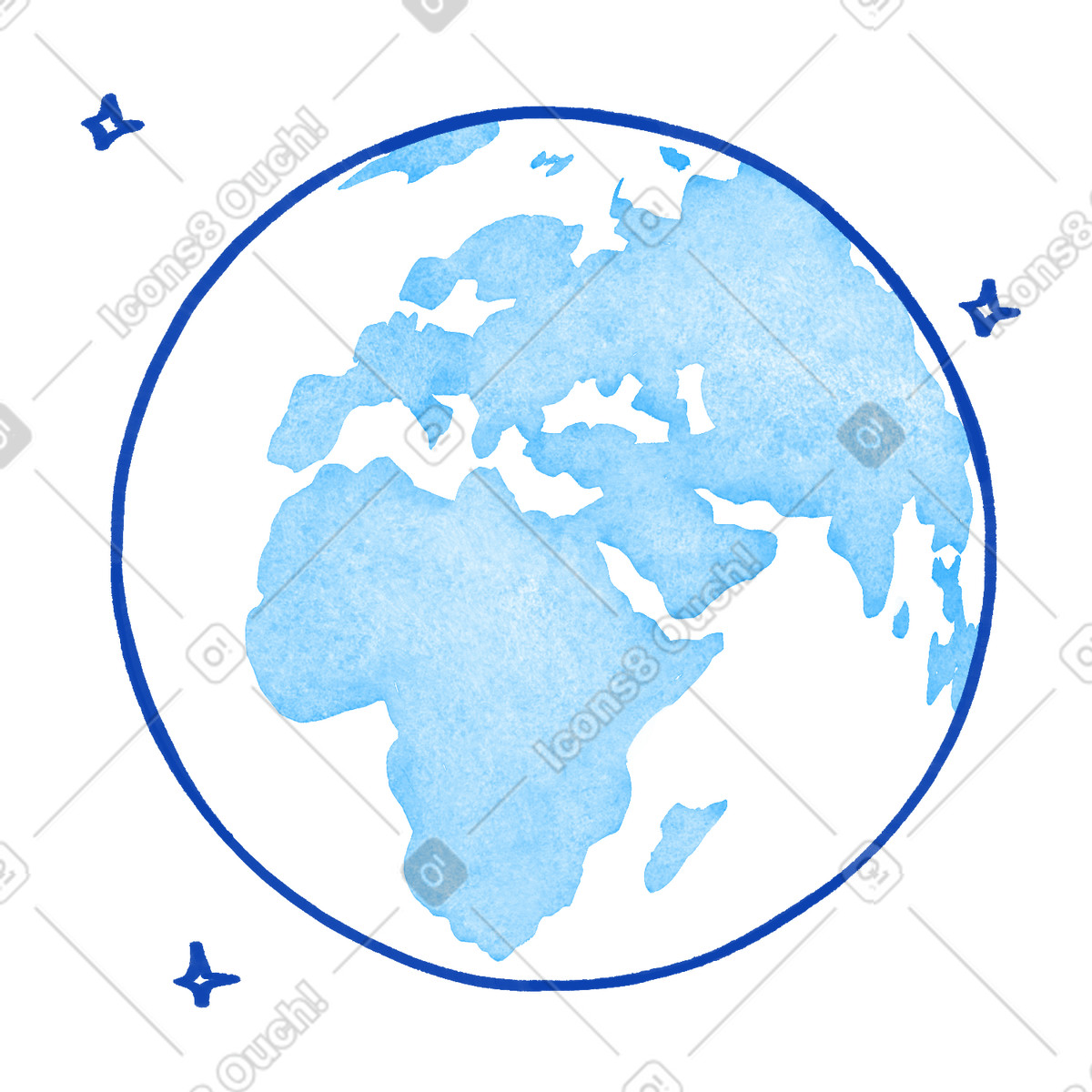 Geography map of eastern hemisphere continents surrounded by space stars illustration in Tint style download in PNG, SVG