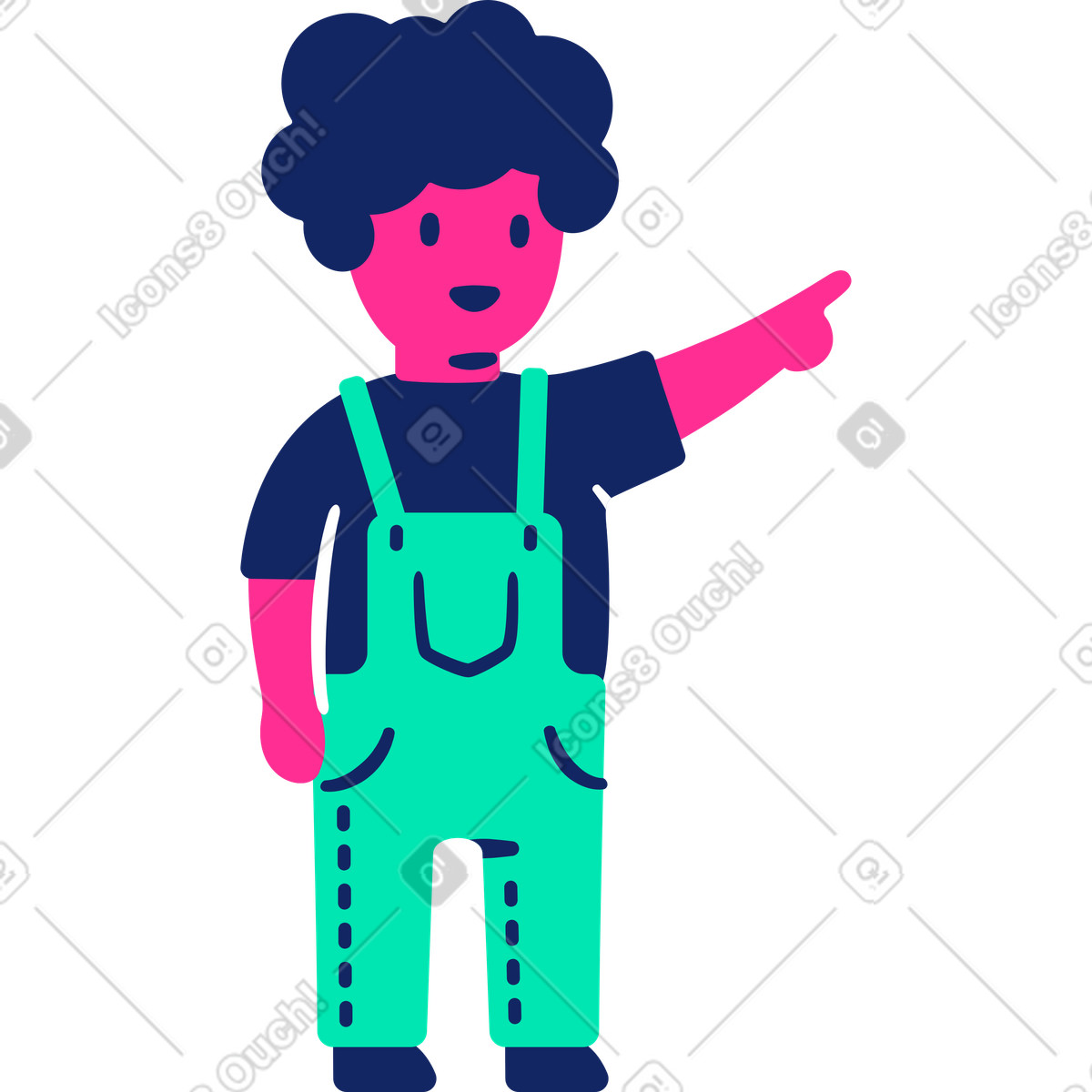 Ilustración Niño apuntando hacia arriba en estilo Cyborg a descargar en PNG y SVG
