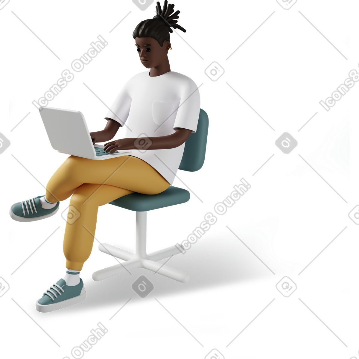 Ilustración Joven sentado con una laptop de rodillas en estilo 3D Casual life a descargar en PNG y SVG