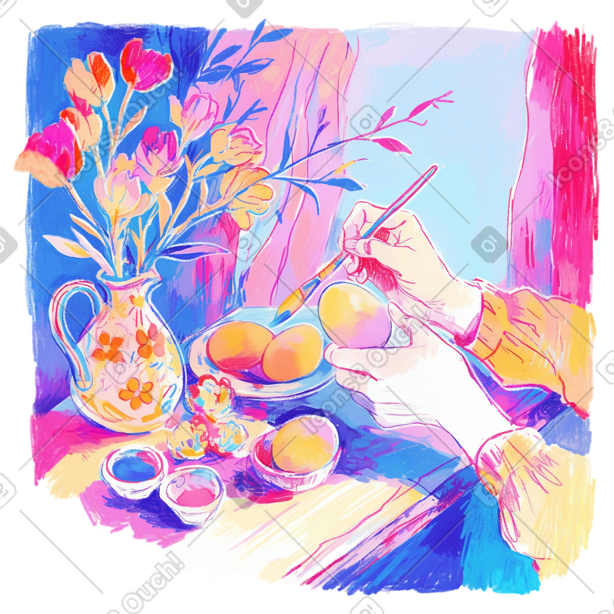 Disegno a matita di dipingere le uova per pasqua illustrazione in stile Fuchsia scarica in PNG, SVG