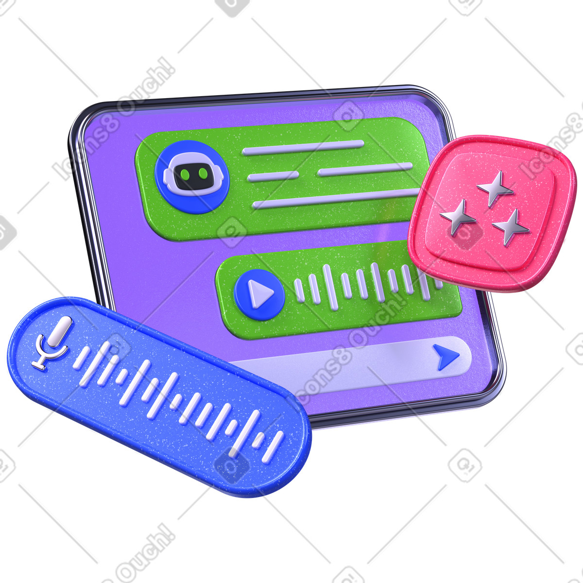 AI chat interface with voice messages, conversational AI experience illustration in PNG, SVG