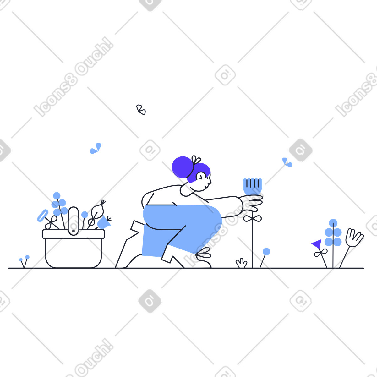 下载 Pablita 风格的 女孩在篮子里收集鲜花 插画，支持 PNG、SVG 格式