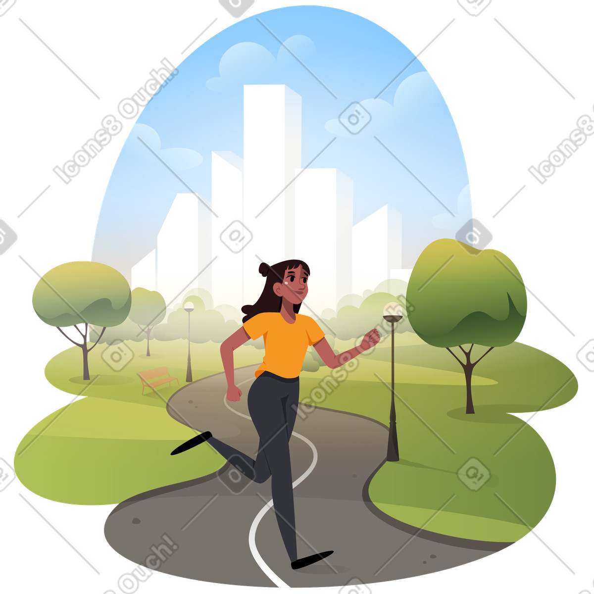 下载 Vivid 风格的 女人在公园里跑步 插画，支持 PNG、SVG 格式