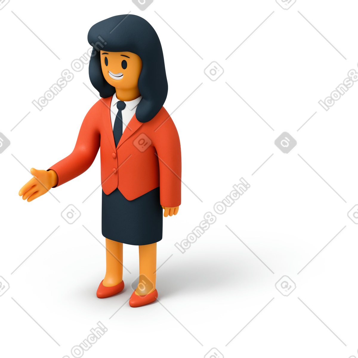 Donna di affari sorridente che porge la sua mano illustrazione in stile 3D Flame scarica in PNG, SVG