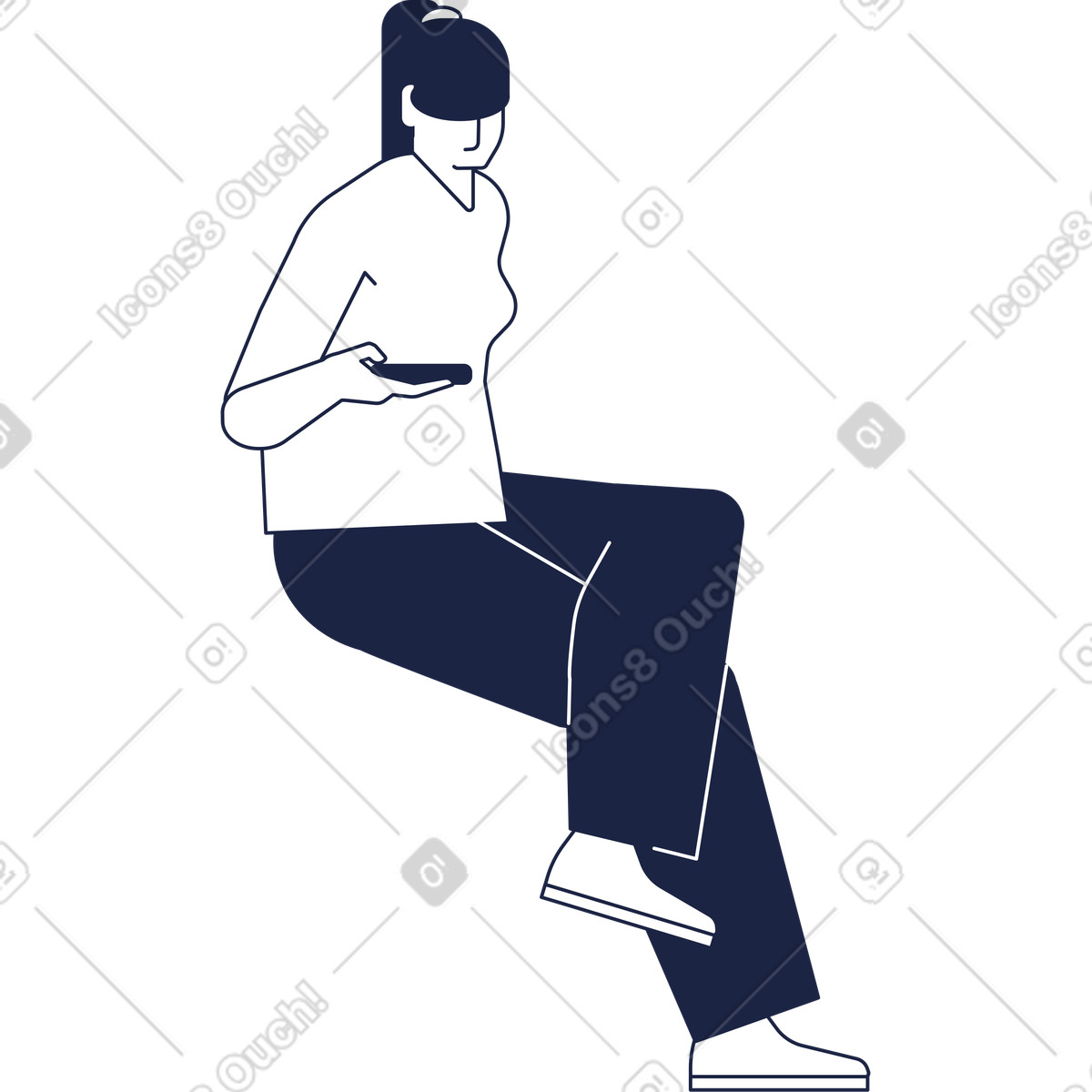 下载 Urban Line 风格的 女人坐在电脑前看智能手机 插画，支持 PNG、SVG 格式