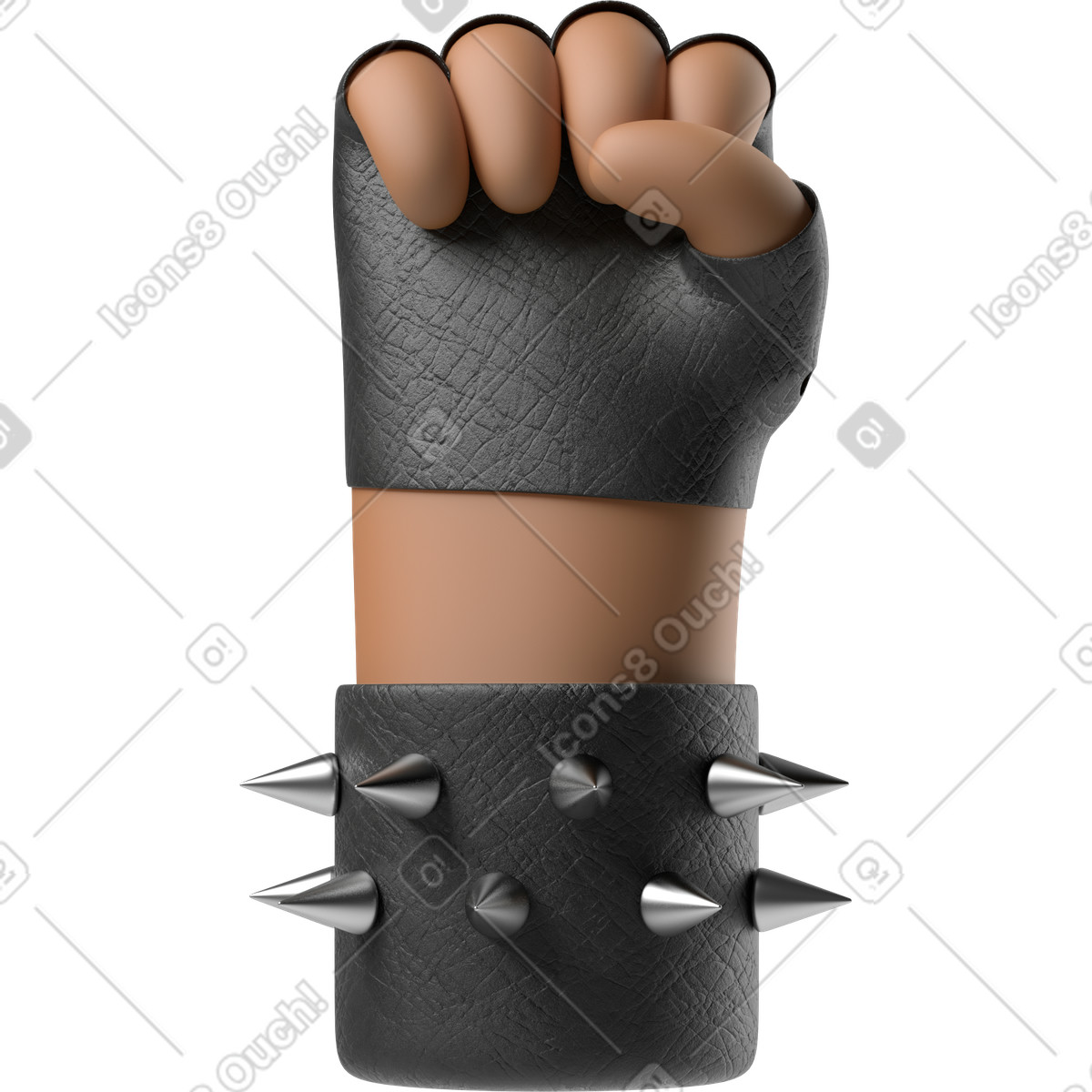 Pugno alzato della mano di pelle marrone del rocker illustrazione in stile 3D Hands Fun&Wild scarica in PNG, SVG