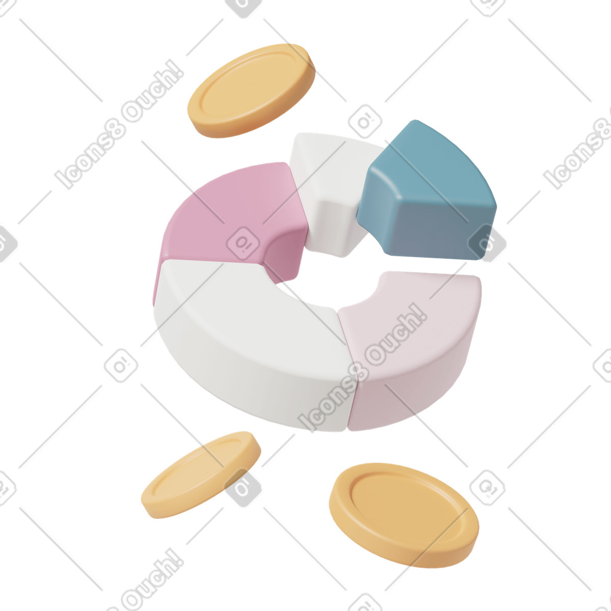 Анимированная иллюстрация Money and pie chart в стиле 3D Casual life — скачать в форматах GIF, Lottie (JSON), AE