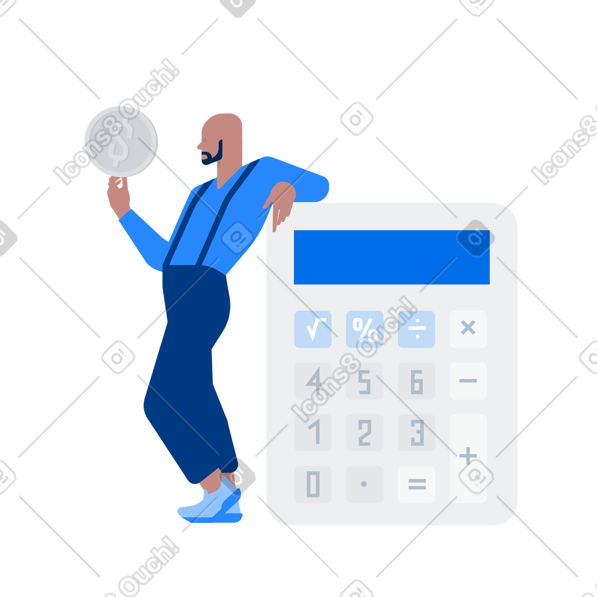 A man calculating his dollars illustrazione in stile Urban scarica in PNG, SVG