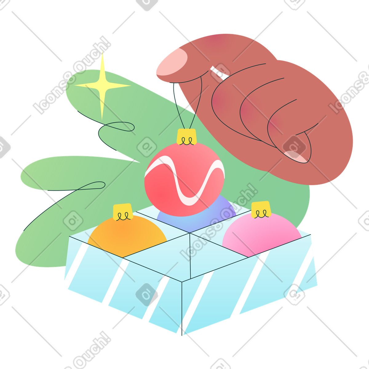 Ilustração de Holiday ornaments in storage box, Seasonal preparation and Christmas decorating em no estilo Florid para baixar em PNG, SVG