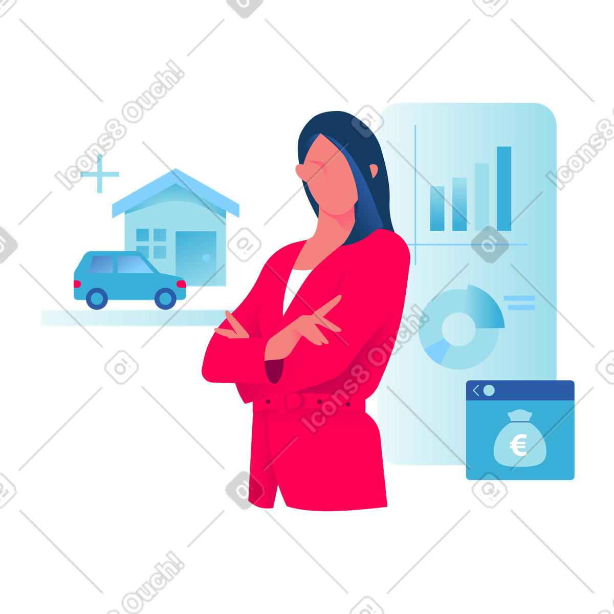 Ilustración Empresaria invirtiendo en propiedades y acciones estilo Daily a descargar PNG SVG