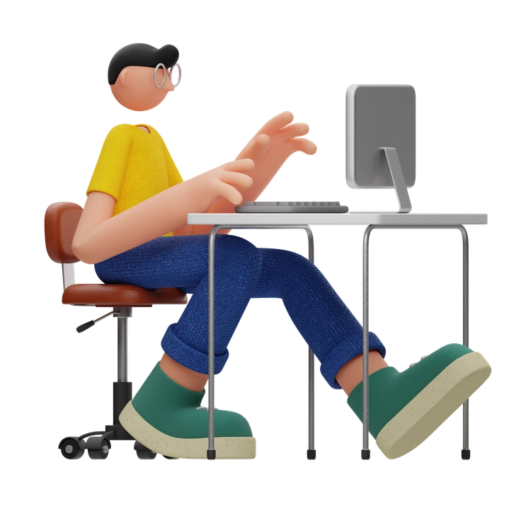 A person sitting at a desk using a computer - 3D Rondi style illustration