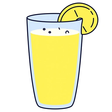 A tall glass filled with a vibrant yellow mango smoothie, showcasing a creamy texture. The glass has a smooth surface with a slight curvature. On the rim of the glass, there is a perfectly cut slice of ripe mango, adding a touch of color and freshness. The smoothie is topped with small droplets of condensation, indicating it is chilled.