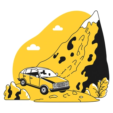A car has tumbled down a steep mountain road