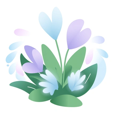 A patch of crocus flowers in varying shades of purple and white is blooming in the center of the image. The flowers are nestled among lush green foliage, with leaves gently arching around them. The background features delicate hints of additional greenery, creating a soft, vibrant atmosphere. Sunlight filters through the leaves, casting a gentle glow on the crocuses and enhancing the colors of the scene.