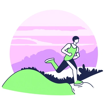 A silhouette of a jogger is positioned on a hill. The jogger is depicted in a running stance, with one leg extended forward and arms bent at the elbows. The hill rises gently in the foreground, while the background features a vast sky filled with layers of colors transitioning towards the horizon. The jogger's outline is distinct against the sky, creating a striking contrast. The scene captures the essence of movement and the beauty of nature during the evening.