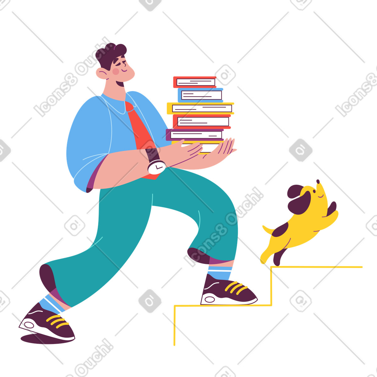Uomo che sale le scale con un libro illustrazione in stile Sammy scarica in PNG, SVG