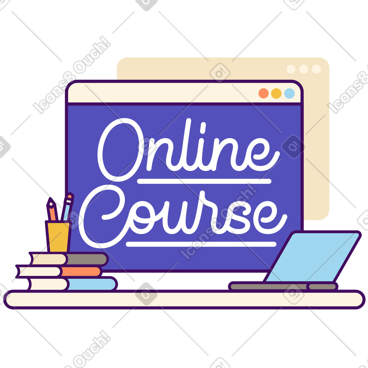 Online course sign on computer, Virtual learning environment illustration in Simplistic style download in PNG, SVG