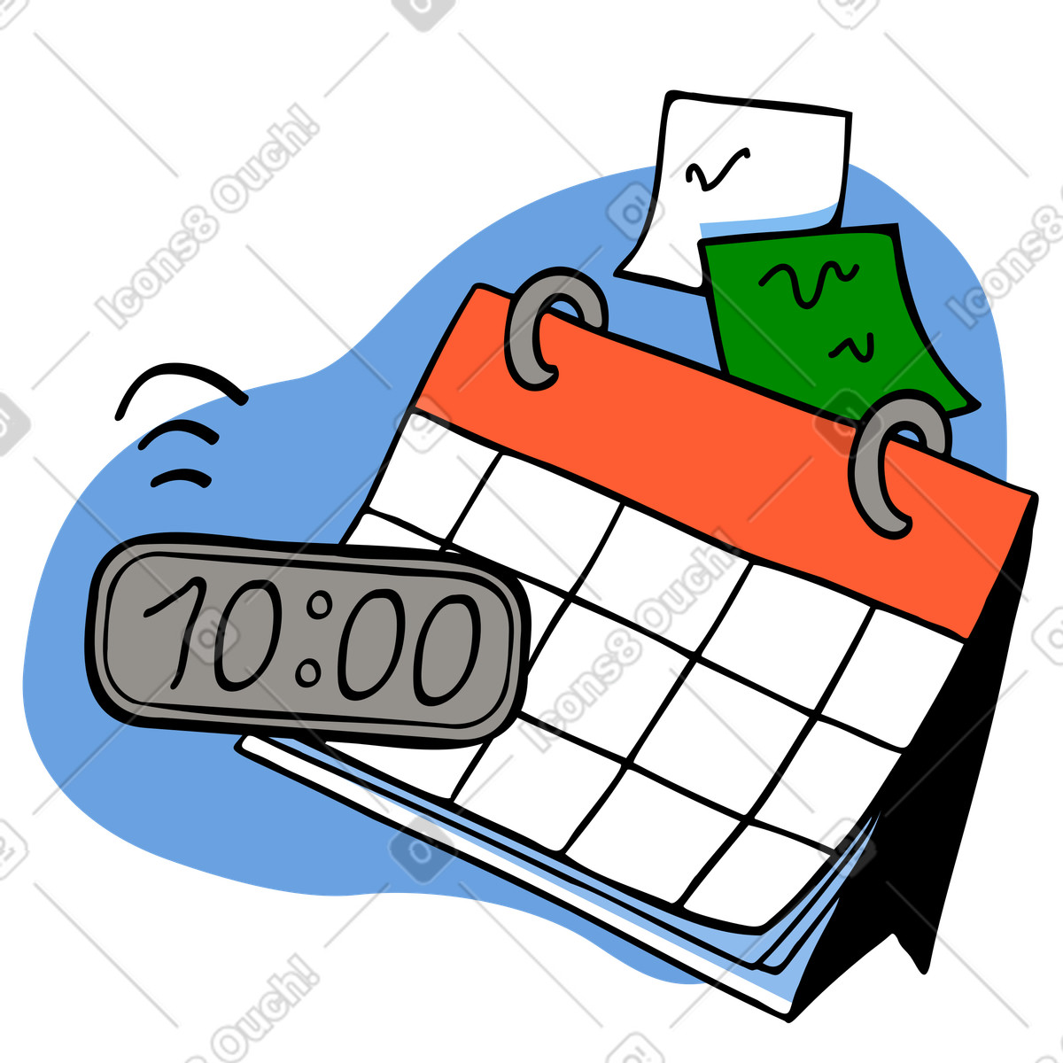 Time management with calendar and digital clock illustration in Comic style download in PNG, SVG