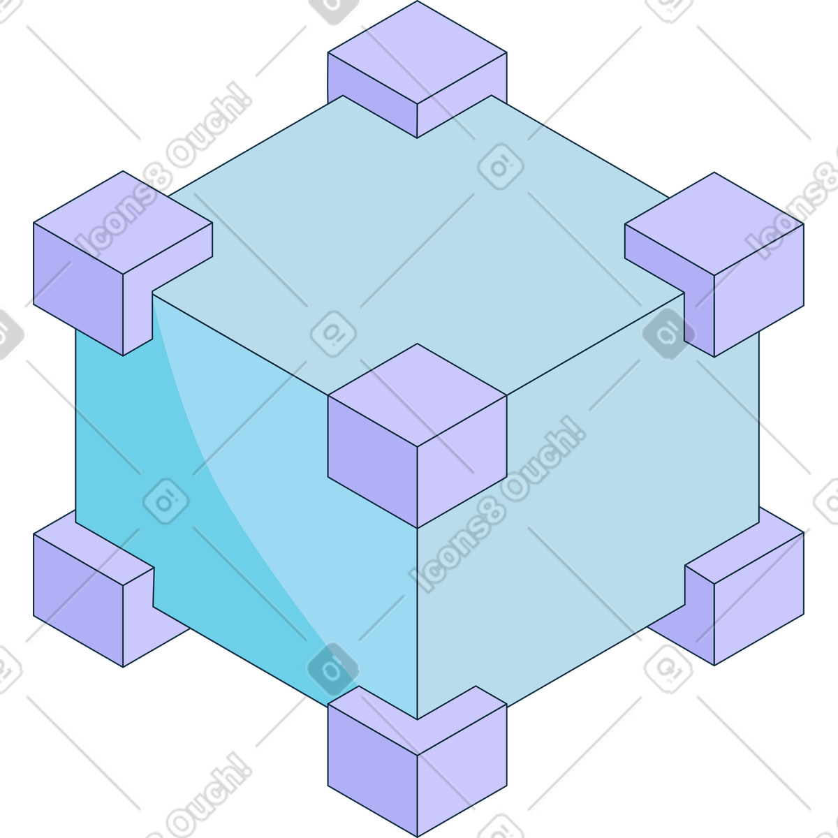Blockchain cube illustration in PNG, SVG