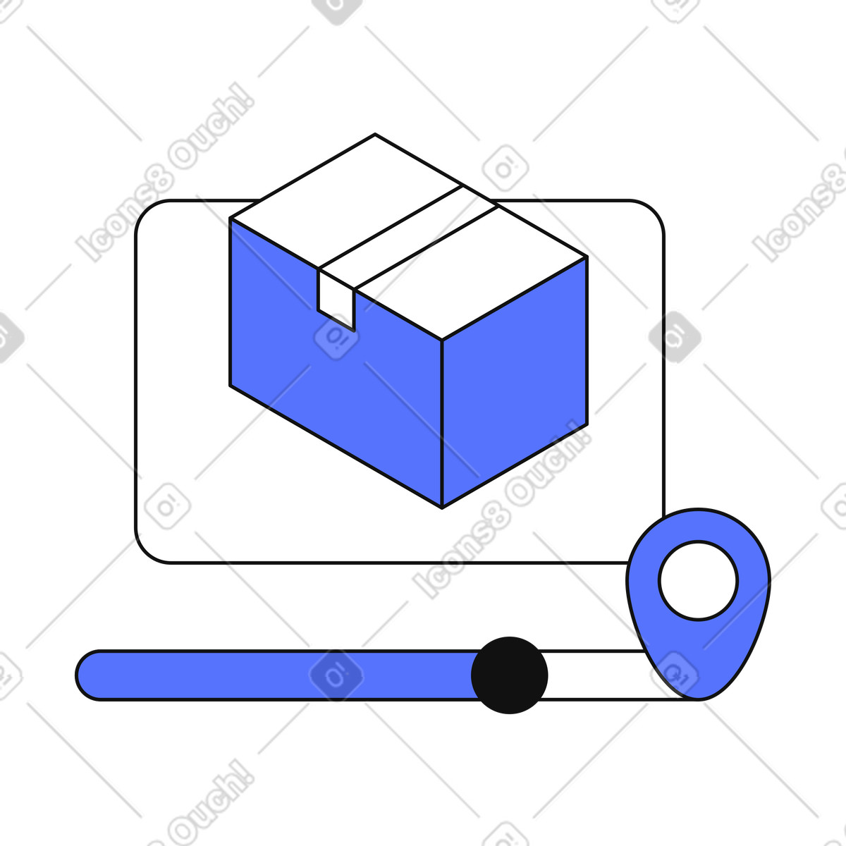 Main スタイルの Logistics package route progress display with timeline and geolocation pin のイラストをPNG、SVG形式でダウンロード