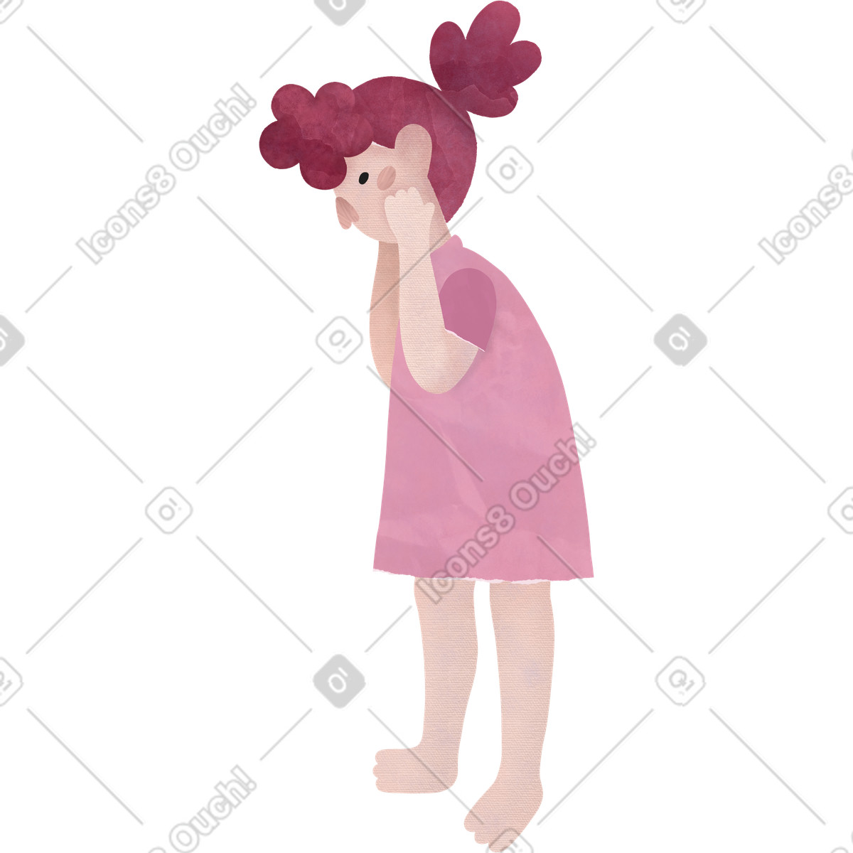 Papery スタイルの Curious young child in pink clothing side view のイラストをPNG、SVG形式でダウンロード