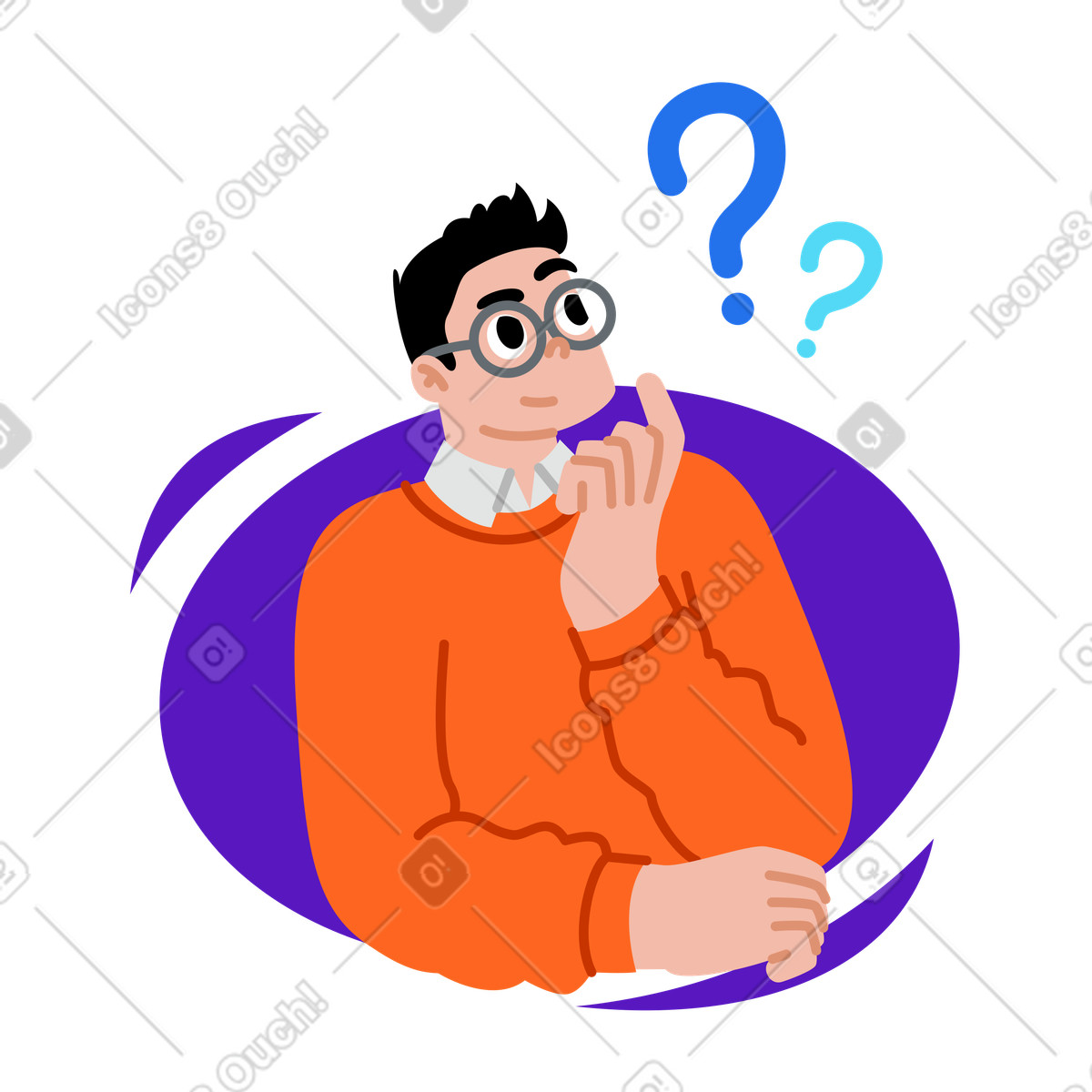 Illustration Homme réfléchissant à la question dans le style Active télécharger aux formats PNG, SVG