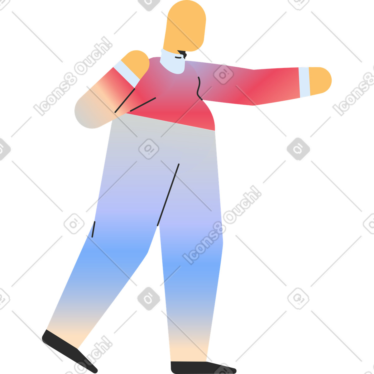 Illustration Adulte potelé pointant dans le style Marginalia à télécharger aux formats PNG, SVG