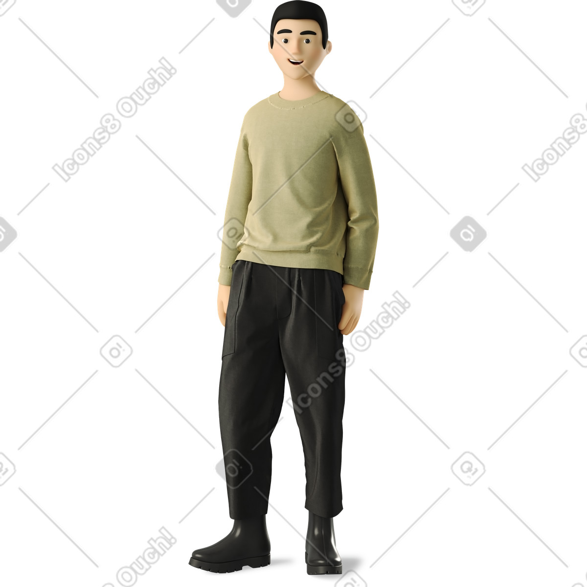 Ilustración Joven sonriente con ropa informal de pie en estilo 3D Business a descargar en PNG y SVG