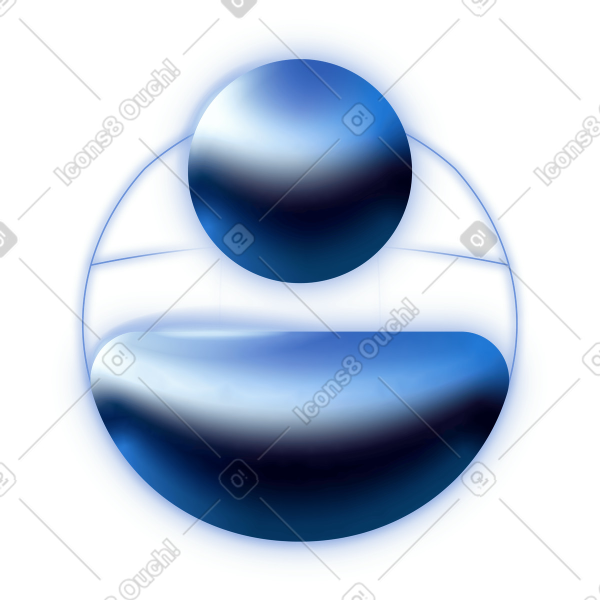 Blue metallic default avatar icon, social media account and user profile illustration in Dimension style download in PNG, SVG