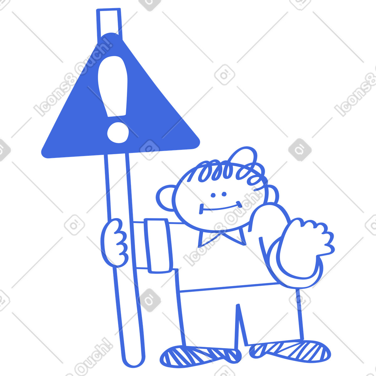 Caution notice triangle sign with exclamation and shrugging person illustrazione in stile Ballpoint Pen scarica in PNG, SVG