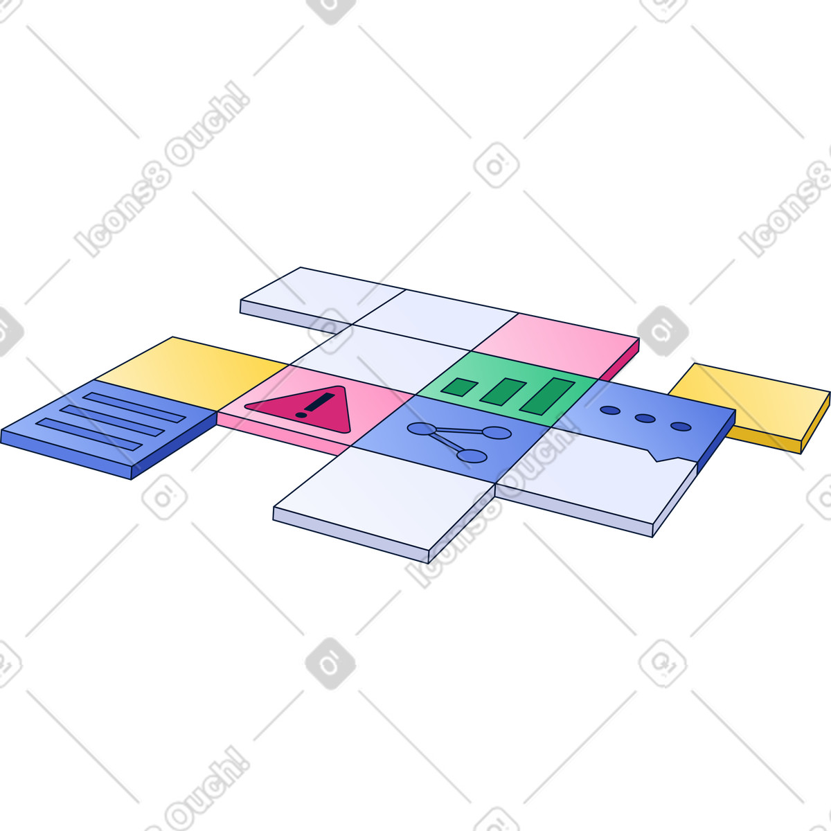 Digital blocks with icons illustration in Neat style download in PNG, SVG