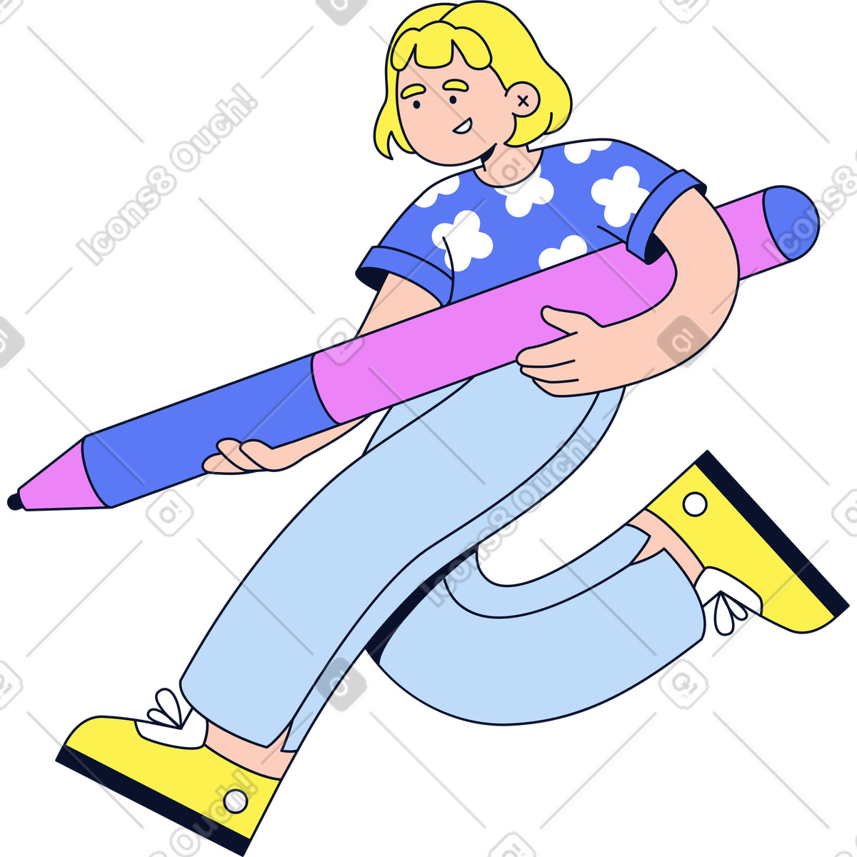 Donna che tiene in mano un grosso stilo illustrazione stile Flexy scarica PNG, SVG