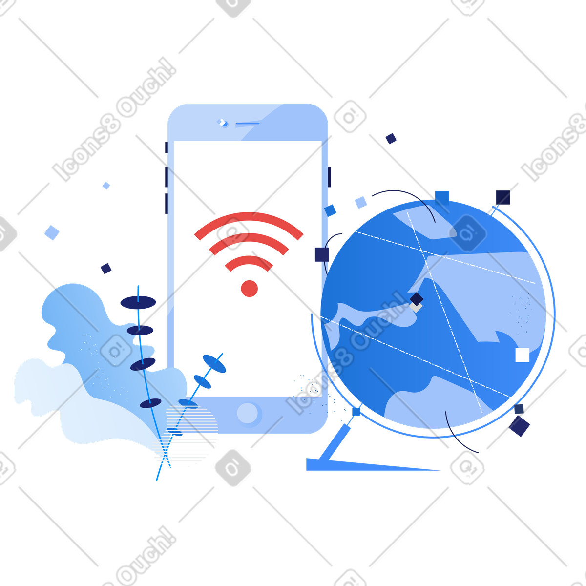 Clip スタイルの 世界中のwifi付きの電話 のイラストをPNG、SVG形式でダウンロード