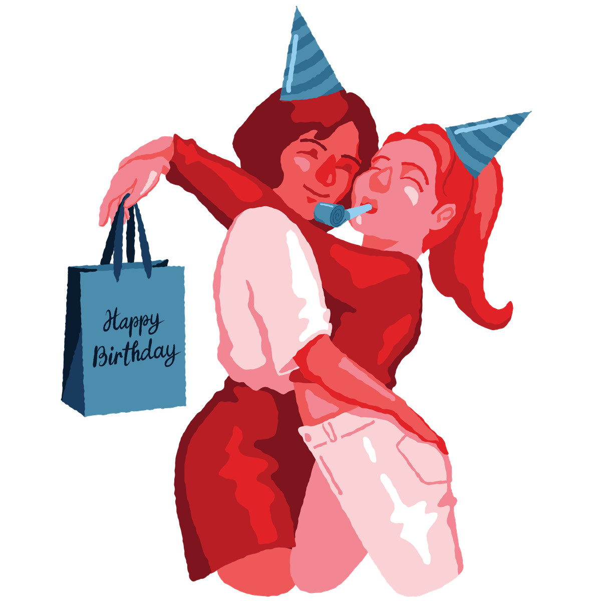 Hugging and wishing a happy birthday to a friend illustration clipart PNG SVG download