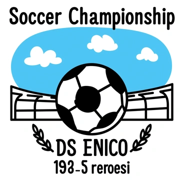 A vintage-style poster showcases a classic black and white soccer ball centered in the foreground. Behind the ball, a large, iconic stadium is depicted, featuring grand arches and rows of seating. The sky above the stadium is a deep blue, with white clouds scattered throughout. The text "Soccer Championship" is prominently displayed at the top in bold, retro lettering. Below the ball, the date of the event is listed in smaller text, surrounded by decorative elements like laurel leaves.