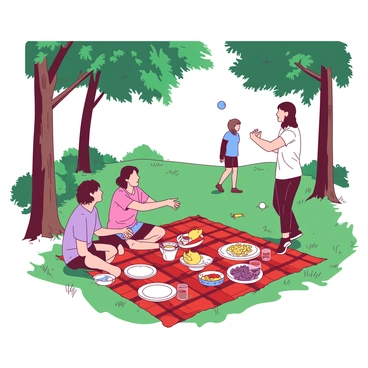 People enjoying a picnic while playing bocce ball on a sunny afternoon in a park.
