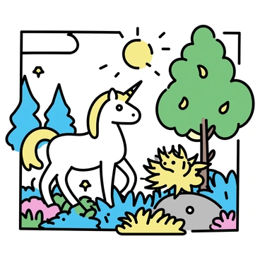 A jigsaw puzzle featuring a vibrant scene in a magical forest. A majestic unicorn with a shimmering white coat and a spiraling horn stands beside a lush, green tree. Nearby, a griffin with golden feathers and sharp claws is perched on a rock. The forest is filled with various plants, including colorful flowers and towering trees. Sunlight filters through the leaves, creating patterns on the forest floor. 
