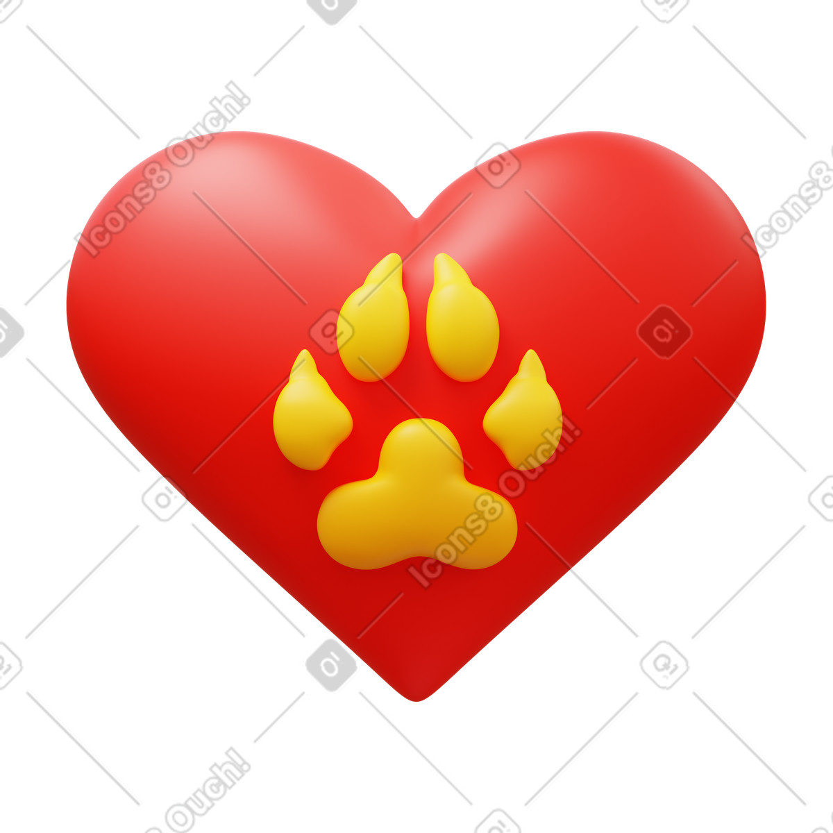 Illustration Heart with dog paw dans le style 3D Fluency à télécharger aux formats PNG, SVG