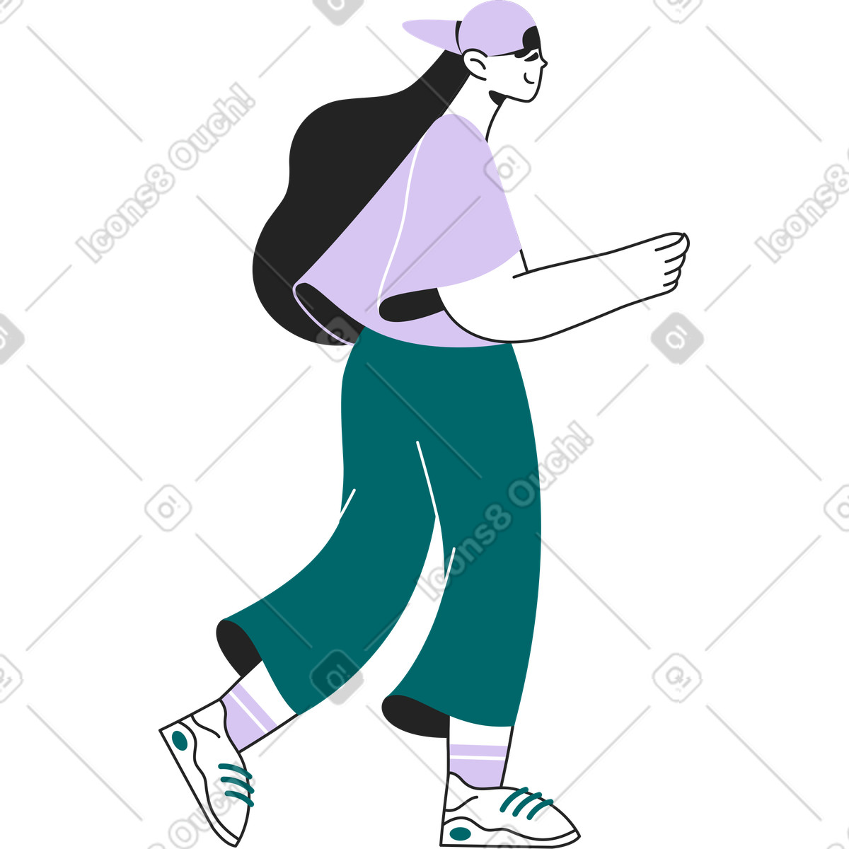 Illustration Fille dans une casquette tenant quelque chose sa main le style Sammy Line à télécharger aux formats PNG, SVG