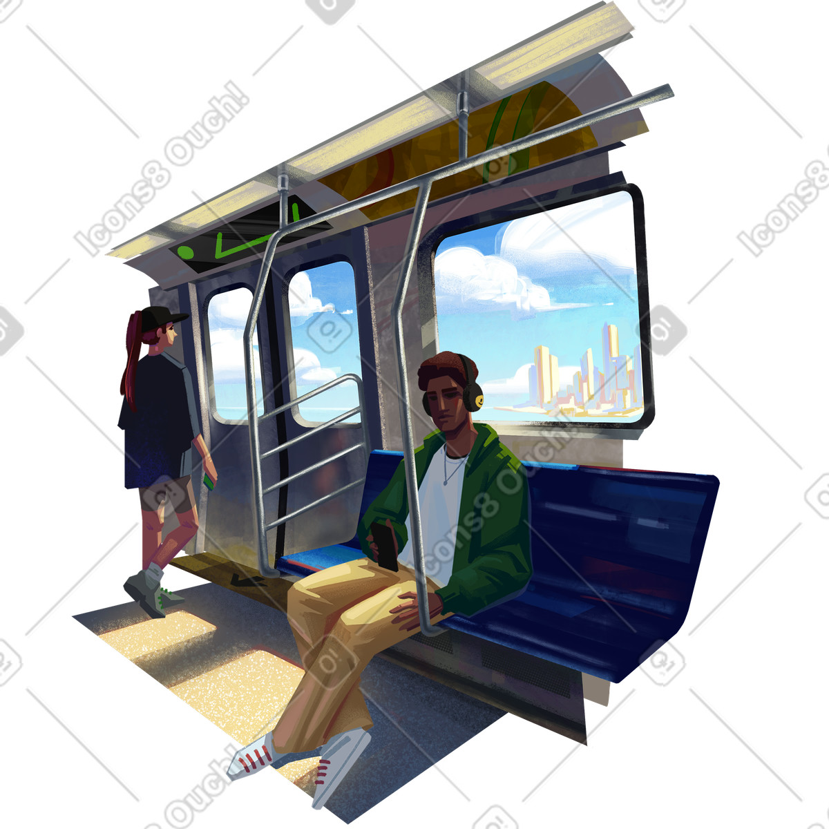 Lush 스타일의 Passengers on the subway train 일러스트레이션 PNG, SVG 다운로드