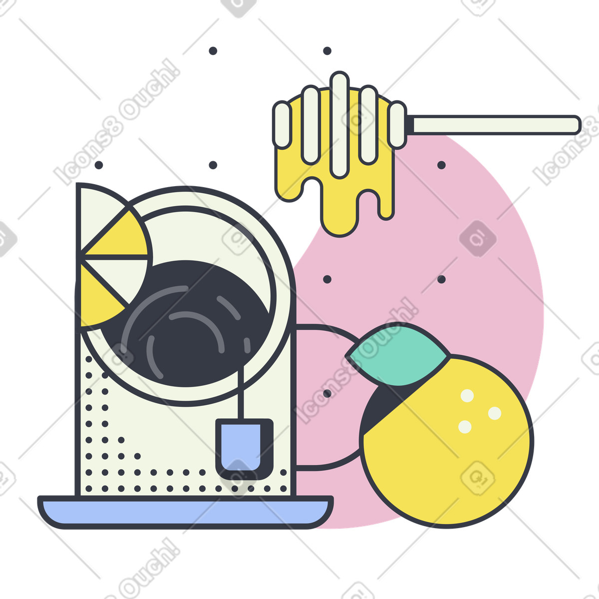 Mug of tea with honey and lemon illustration in Abstract style download in PNG, SVG