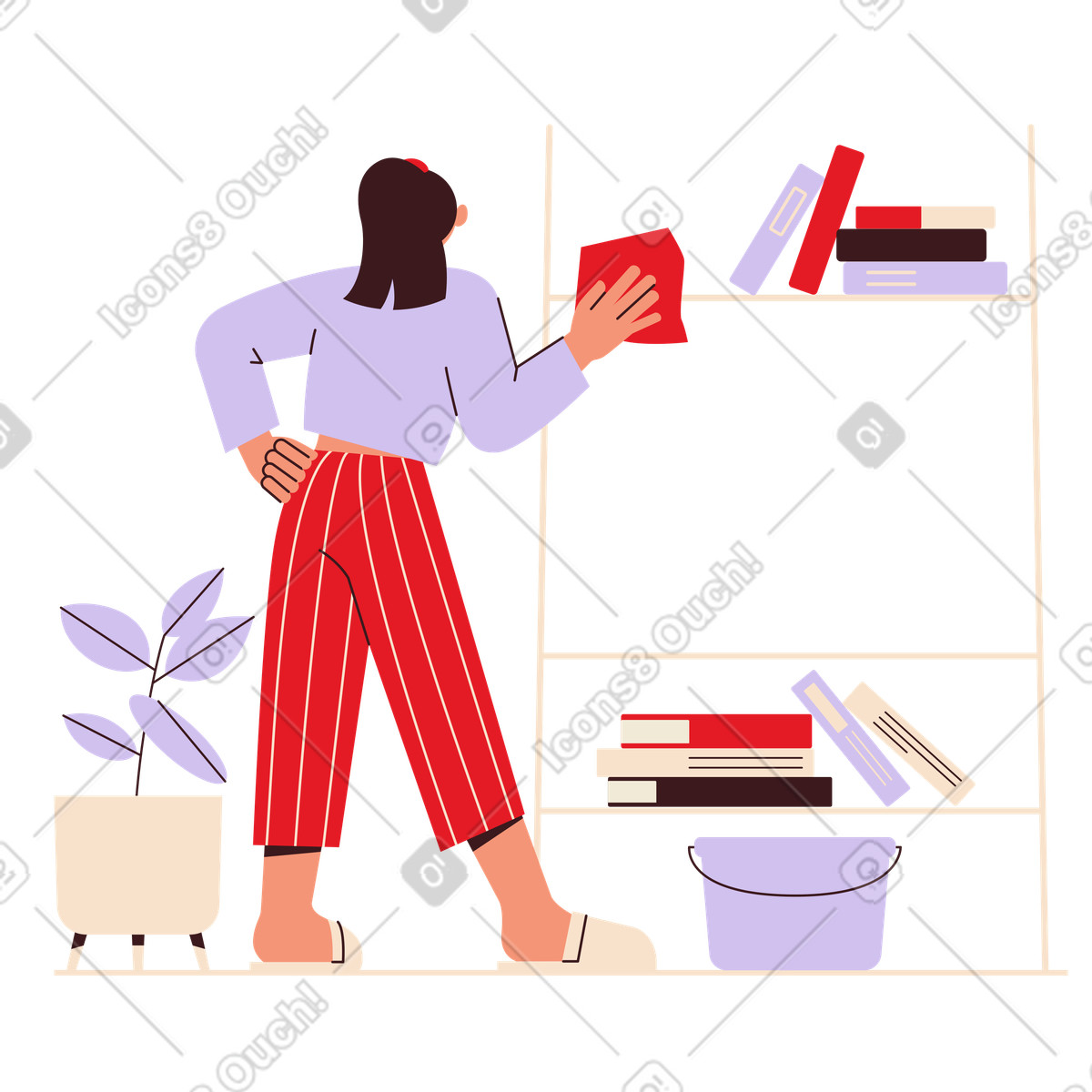Ilustración Mujer limpiando la casa y el polvo. en estilo Folks a descargar en PNG SVG