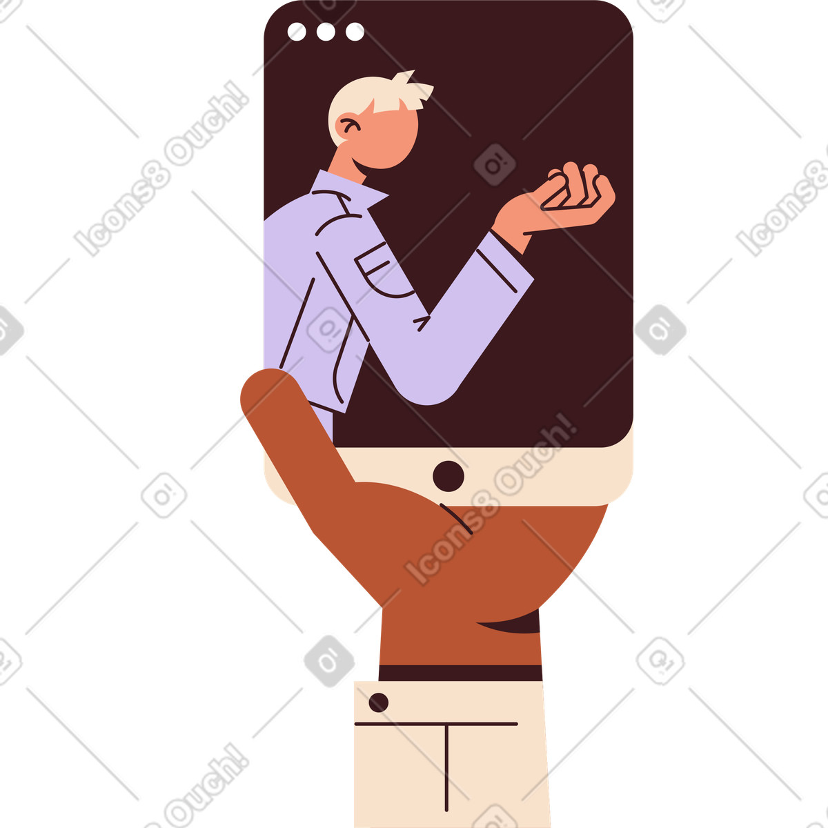 Folks スタイルの 男性の写真が入った携帯電話を持っている手 のイラストをPNG、SVG形式でダウンロード