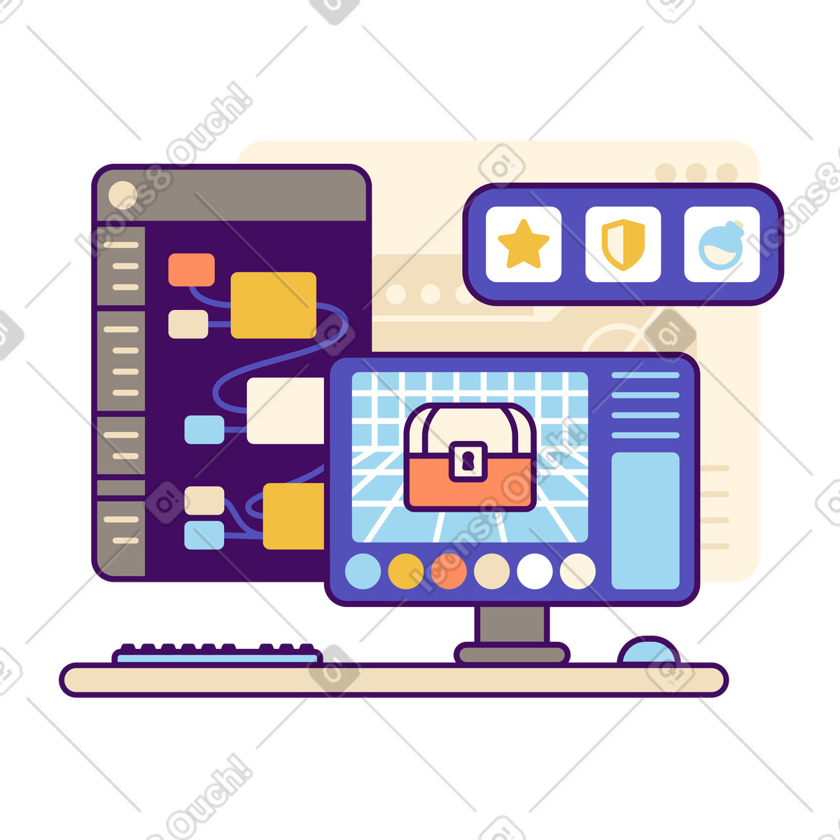 Illustration Conception de jeux et développement dans le style Simplistic à télécharger aux formats PNG, SVG